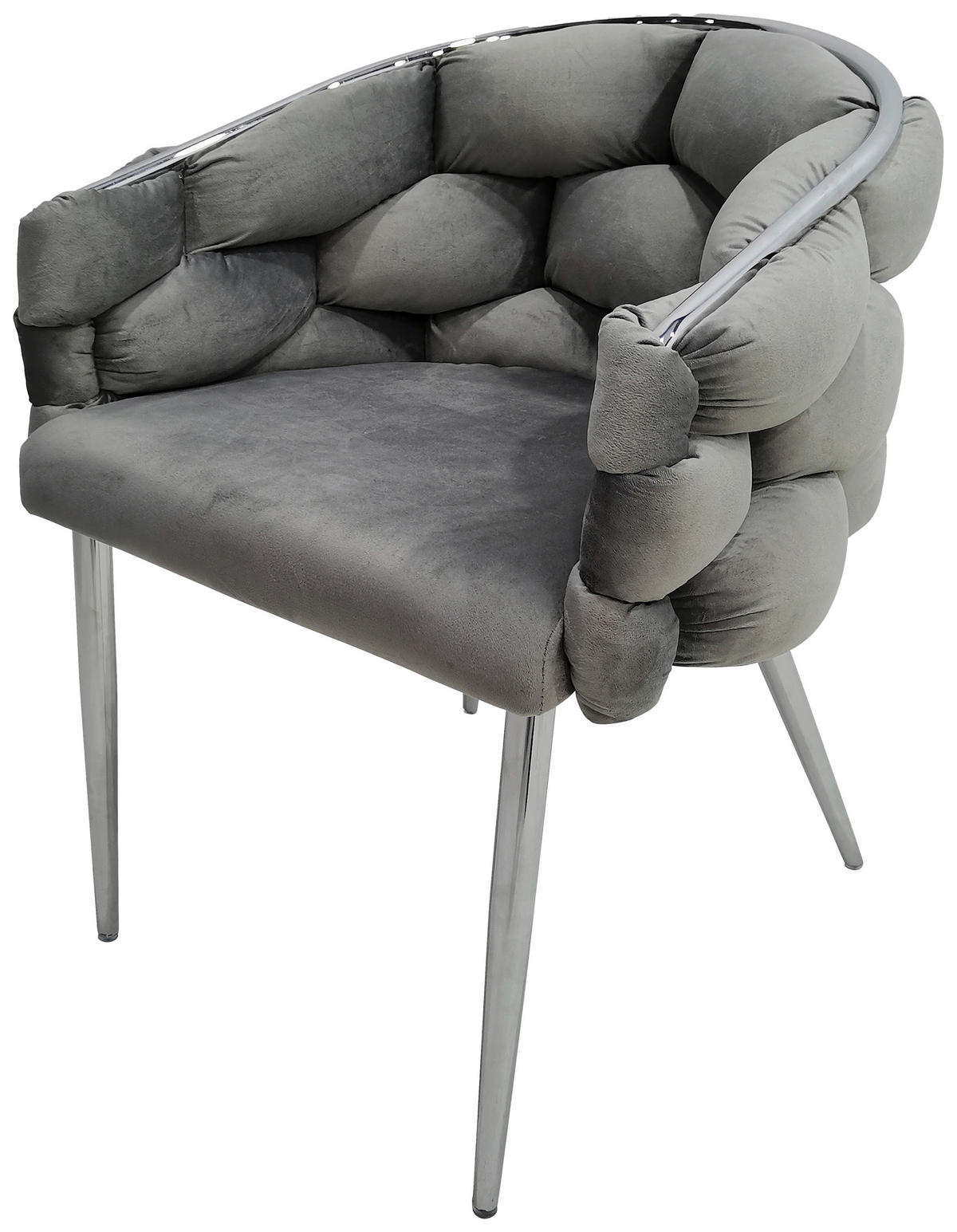 ARMLEHNSTUHL-SET 2 Stück  in Samt  - Silberfarben/Grau, MODERN, Textil/Metall (65/79/61cm) - Kayoom