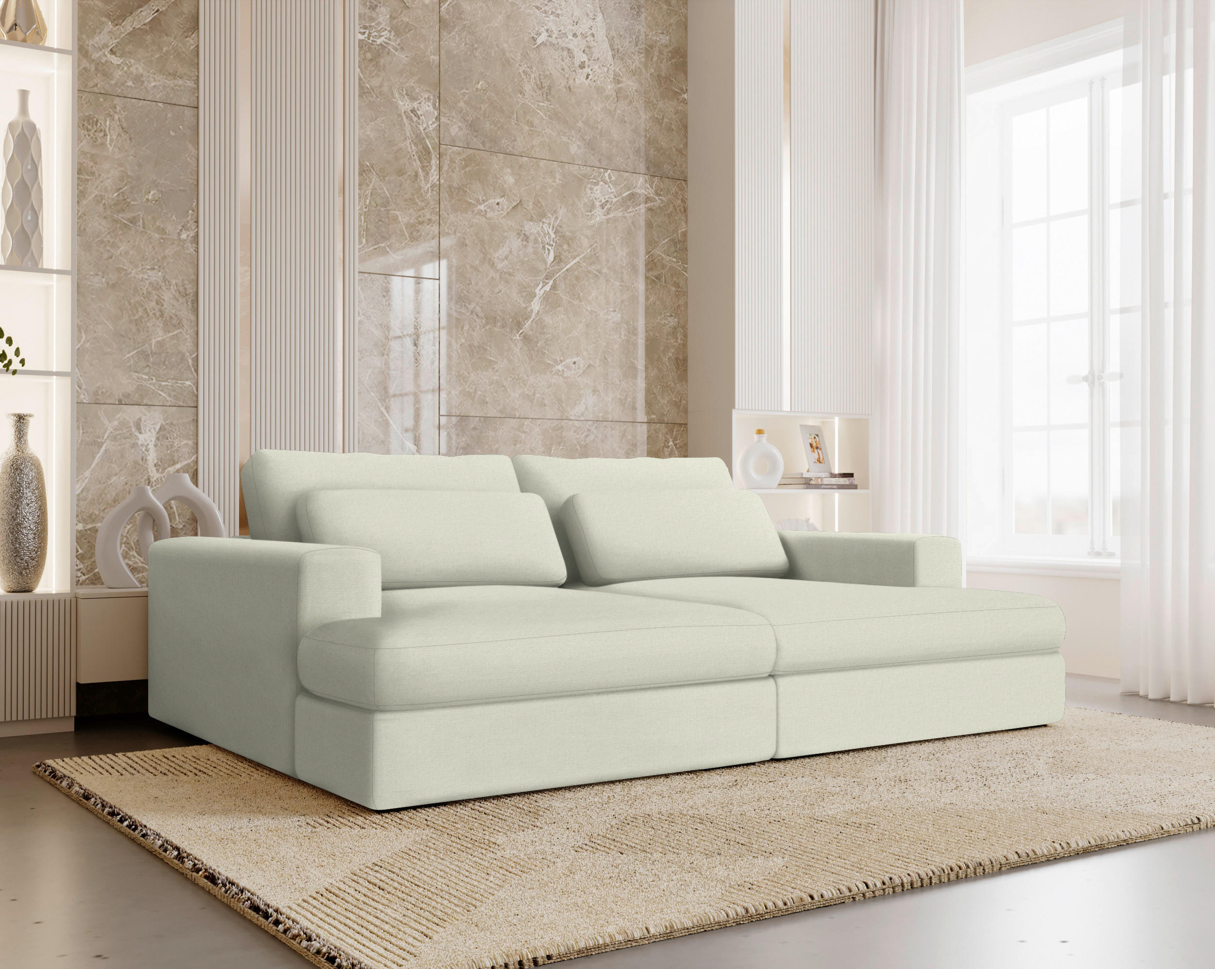 BIGSOFA in Chenille Creme  - Creme/Schwarz, Design, Textil (223/80/158cm) - Lomoco