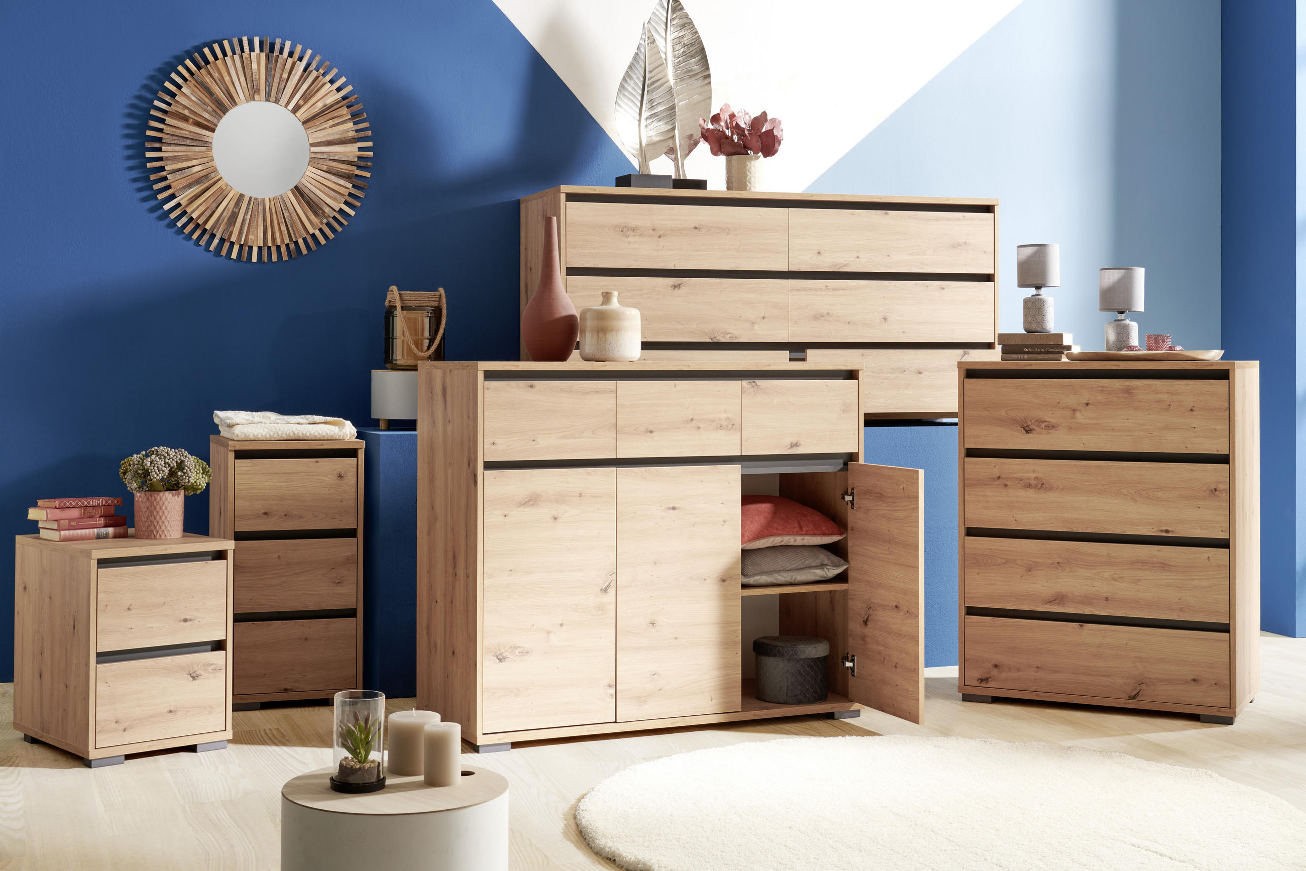 NACHTSCHRANK 40/55/48 cm - Eichefarben/Anthrazit, Design, Holzwerkstoff/Kunststoff (40/55/48cm) - Carryhome
