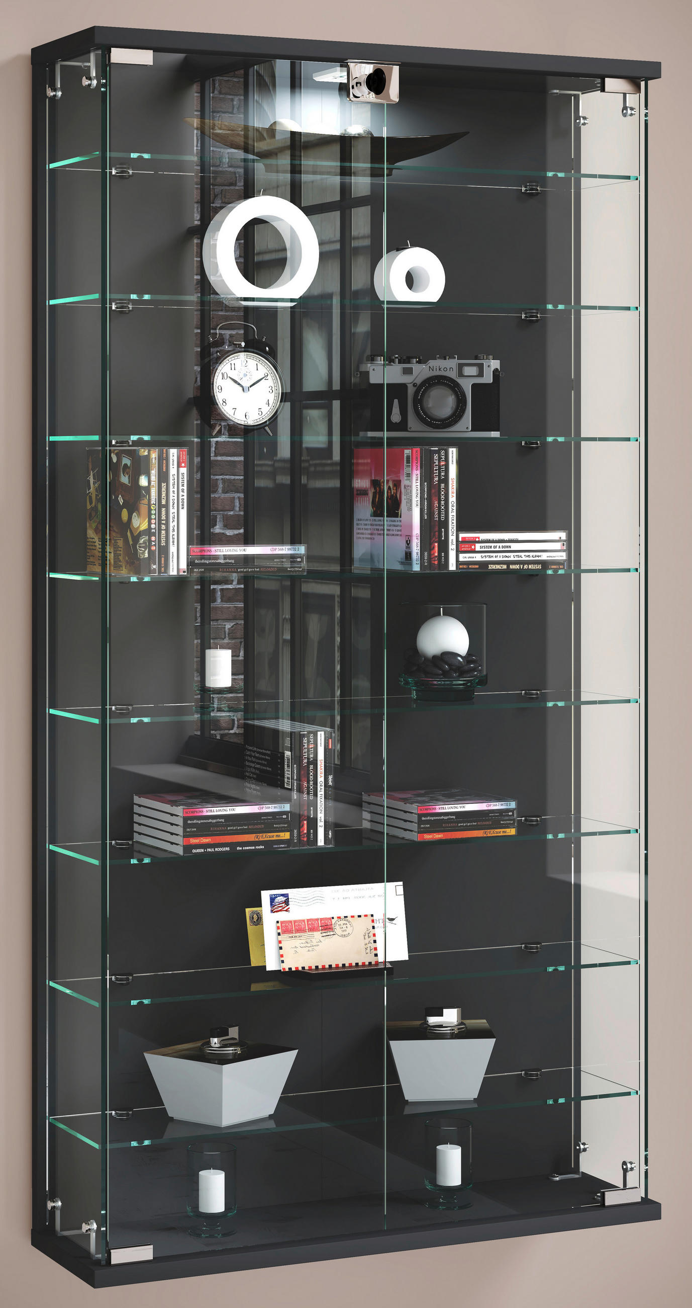 VITRINE in Anthrazit  - Transparent/Anthrazit, Design, Glas/Holzwerkstoff (59/114/17cm) - MID.YOU