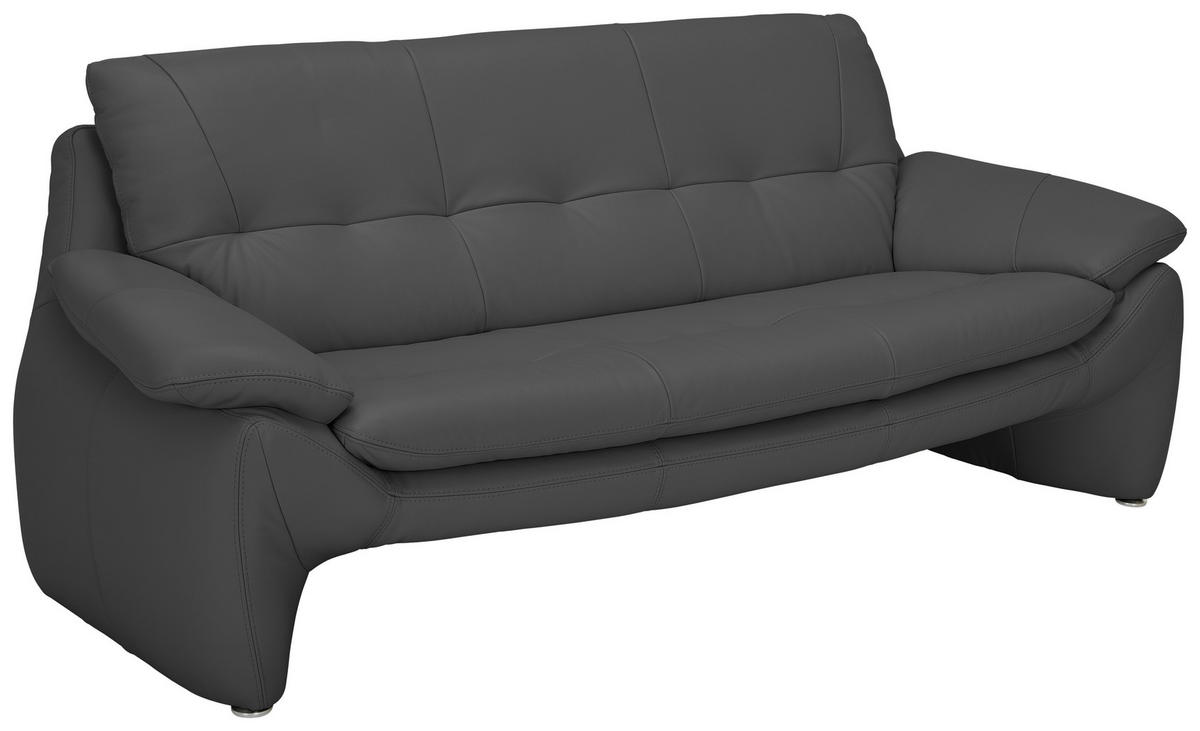 3-SITZER-SOFA Echtleder Schwarz  - Silberfarben/Schwarz, KONVENTIONELL, Leder/Metall (198/86/91cm) - Celina Home