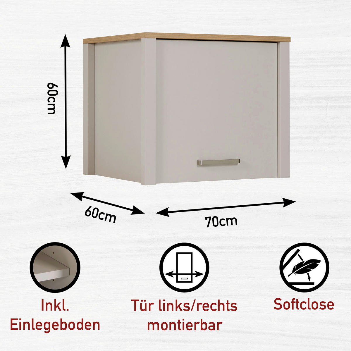 AUFSATZSCHRANK 70/60/60 cm  in  - Kaschmir/Silberfarben, ROMANTIK / LANDHAUS, Holzwerkstoff/Metall (70/60/60cm) - home24