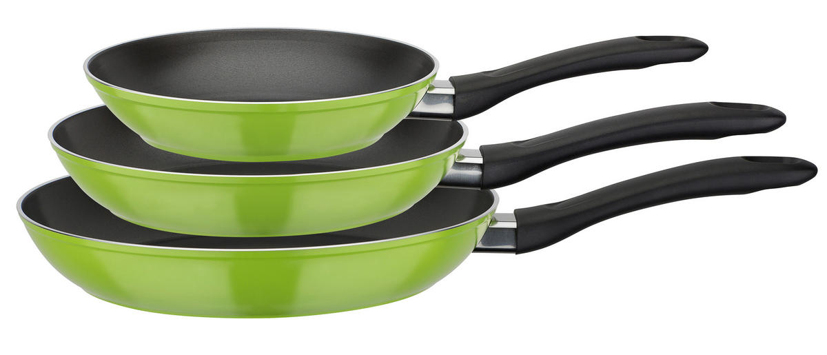 PFANNENSET NOVA Aluminium 3-teilig  - Schwarz/Hellgrün, Basics, Metall - GSW