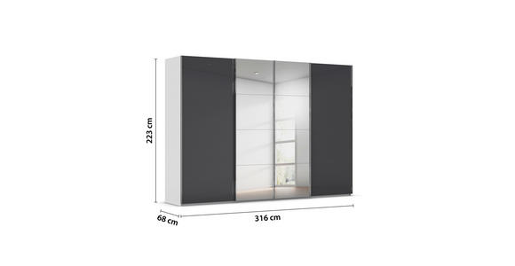 SCHWEBETÜRENSCHRANK  in Schwarz, Seidengrau  - Chromfarben/Seidengrau, Design, Glas/Holzwerkstoff (316/223/68cm) - Novel