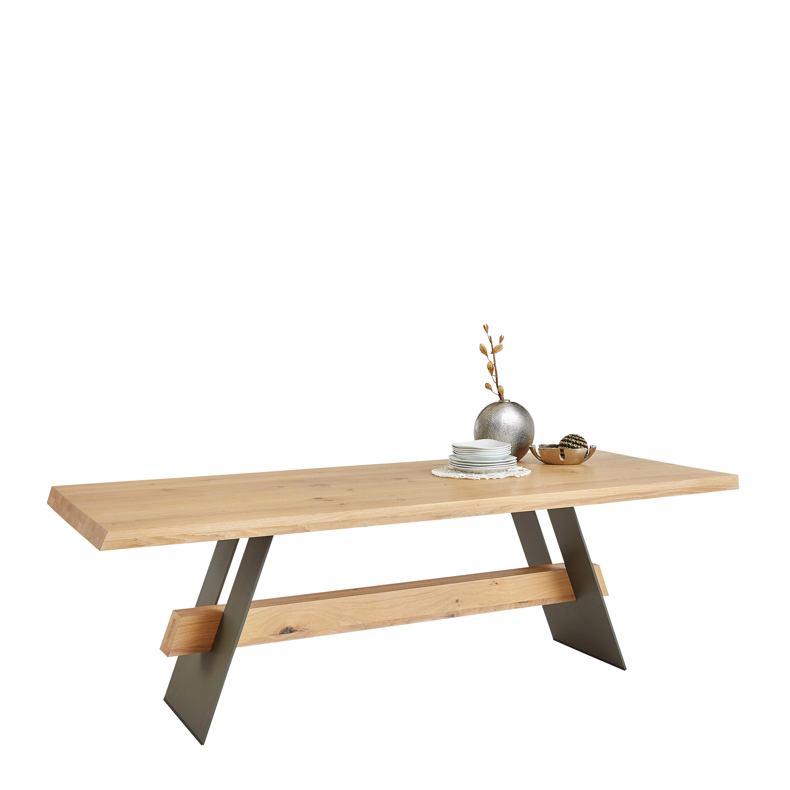 ESSTISCH Asteiche vollmassiv rechteckig Eichefarben, Dunkelgrau  - Eichefarben/Dunkelgrau, Design, Holz/Metall (240/100/77cm) - Musterring