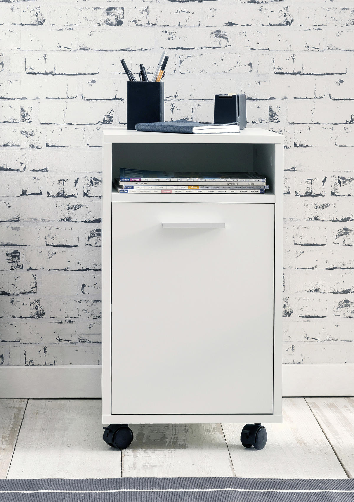ROLLCONTAINER 33/60/38 cm  - Weiss/Silberfarben, Konventionell, Holzwerkstoff/Kunststoff (33/60/38cm) - MID.YOU