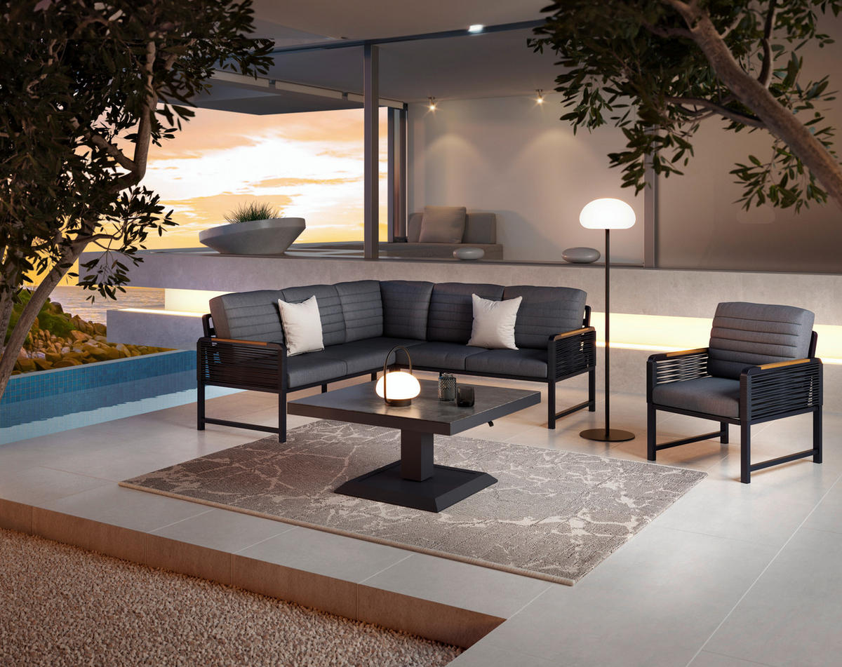 LOUNGEGARNITUR 192/195 cm Aluminium  - Dunkelgrau/Naturfarben, MODERN, Kunststoff/Textil (192/195cm) - Ambia Garden