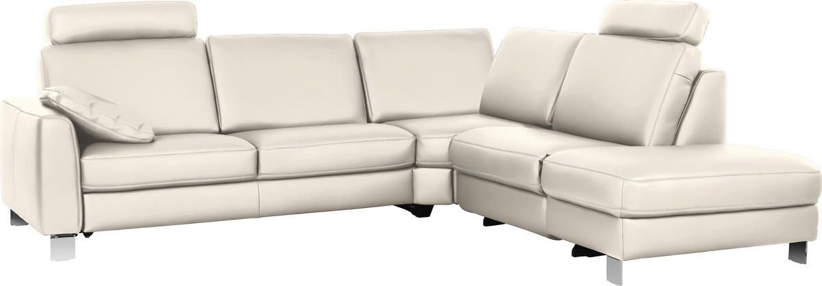 ECKSOFA in Echtleder Creme  - Chromfarben/Beige, KONVENTIONELL, Leder/Metall (272/245cm) - Valdera