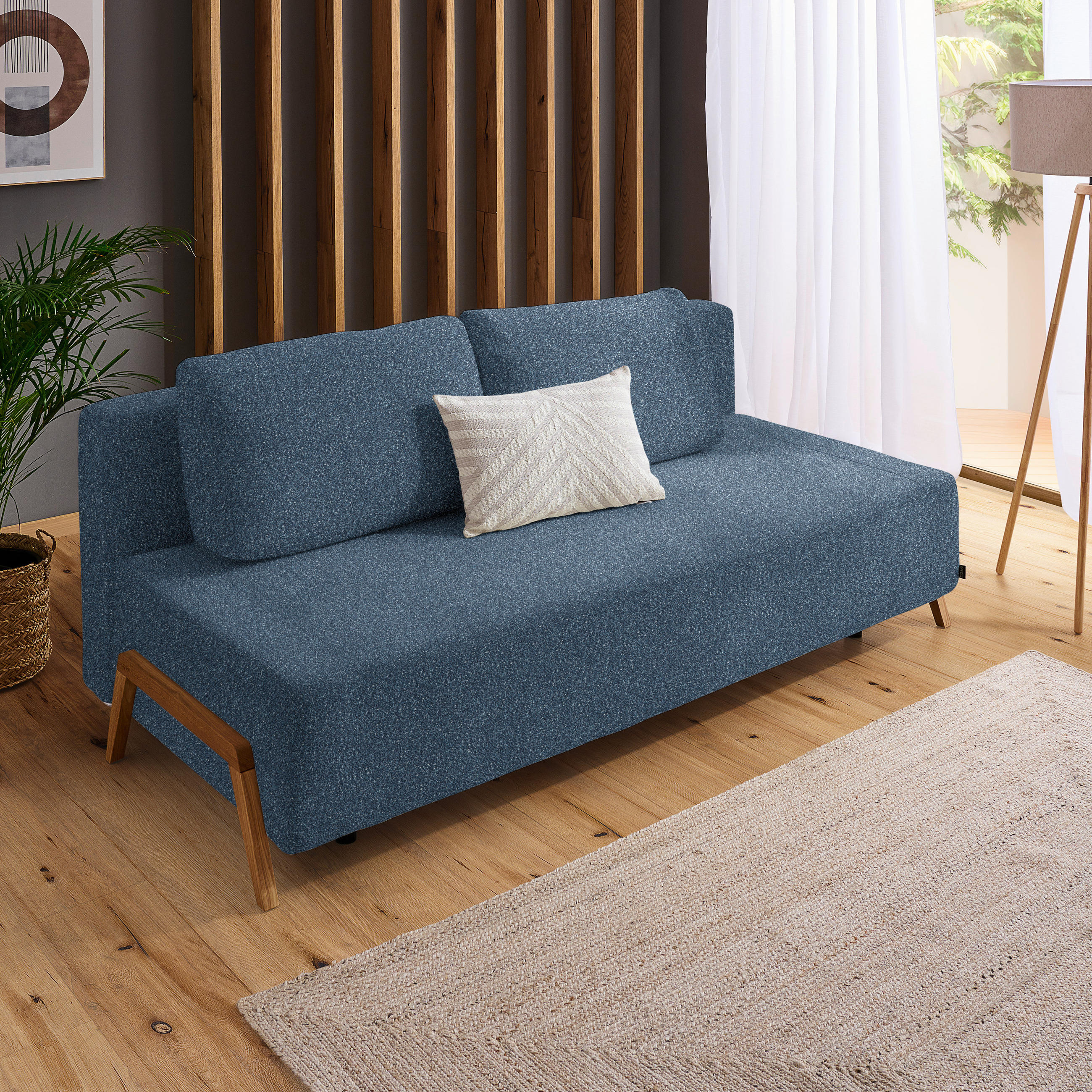 SCHLAFSOFA Bouclé Blau  - Blau/Naturfarben, Design, Holz/Textil (211/88/102cm) - Niels Andersson