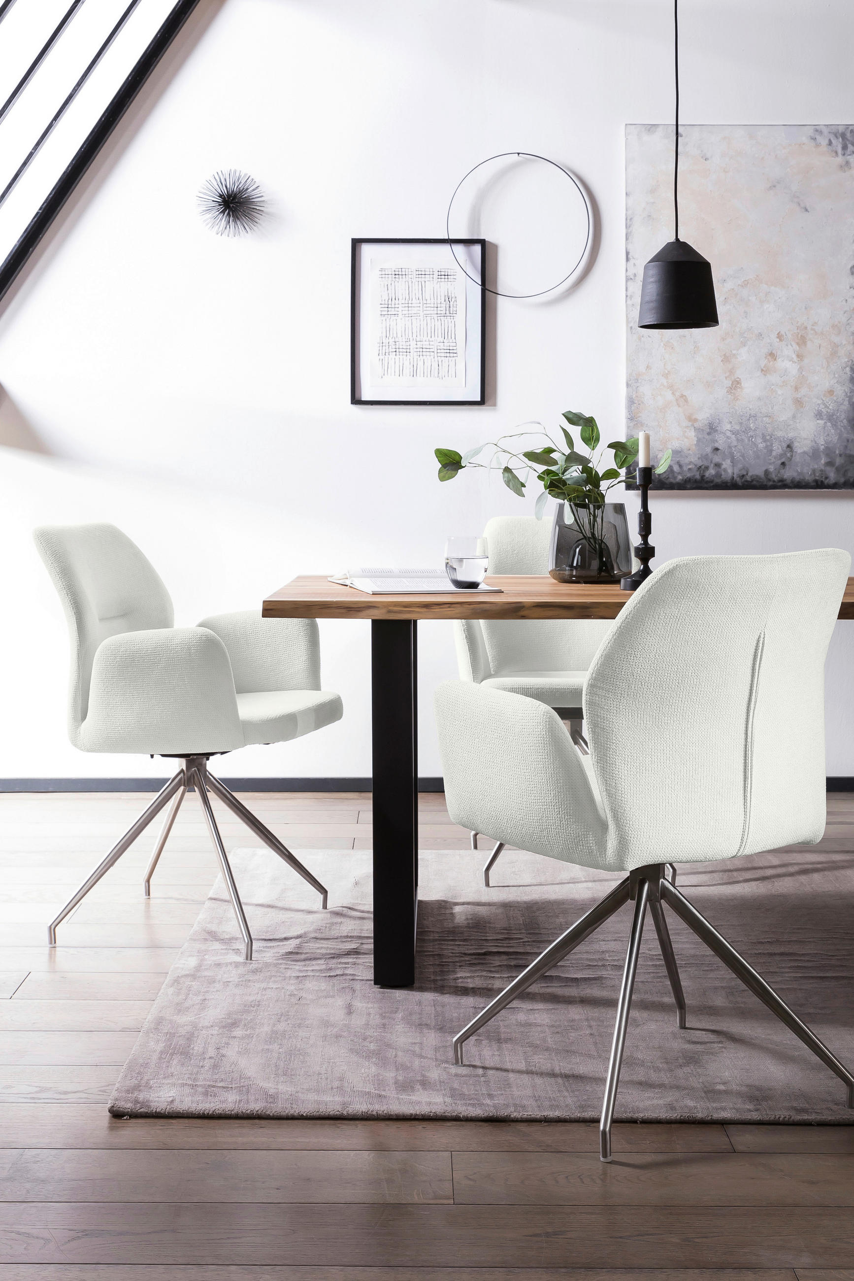 TISCHGRUPPE Creme, Walnussfarben  - Silberfarben/Walnussfarben, MODERN, Holz/Textil (160/90/75cm) - Livetastic