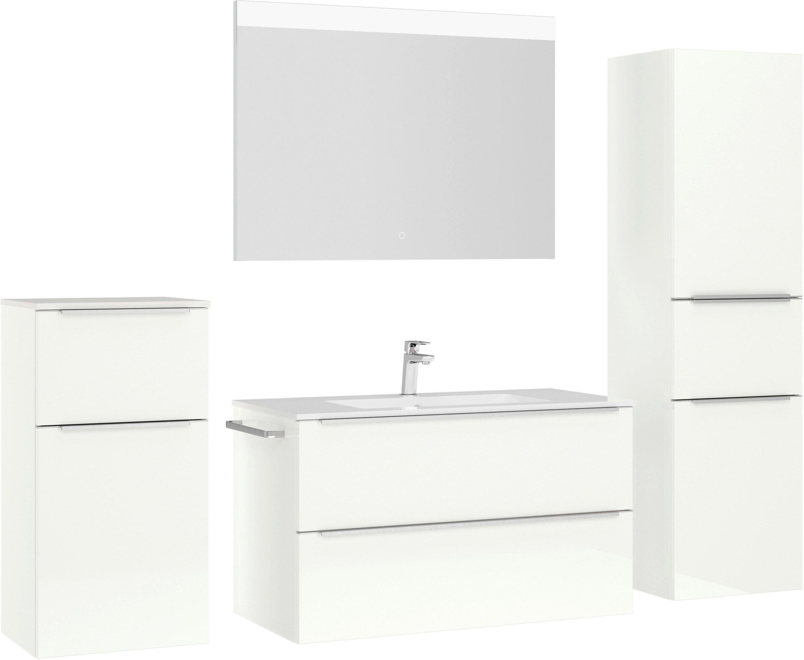 BADEZIMMER 5-teilig  in 191 cm  - Edelstahlfarben/Weiß Hochglanz, MODERN, Glas/Holzwerkstoff (191cm) - Nobilia