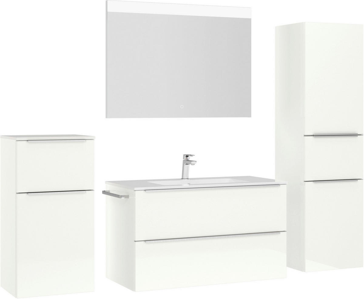 BADEZIMMER 5-teilig  in 191 cm  - Edelstahlfarben/Weiß Hochglanz, MODERN, Glas/Holzwerkstoff (191cm) - Nobilia