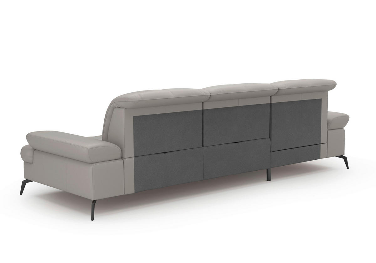 ECKSOFA in Vliesstoff Kombination Echtleder/Stoff Hellgrau  - Hellgrau/Schwarz, Konventionell, Leder/Textil (185/279cm) - Sit & More