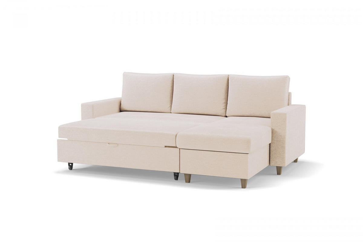 ECKSOFA MARCO in Chenille Creme  227/96 cm  - Buchefarben/Creme, Design, Holz/Holzwerkstoff (227/96cm) - MID.YOU