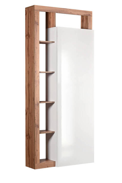 DULAP ÎNALT 91/201/30 cm  - alb/alb lucios intens, Modern, material pe bază de lemn (91/201/30cm) - Carryhome