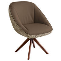 ARMLEHNSTUHL  Beinauswahl, Lederauswahl, Stoffauswahl, inklusive Armlehnen, automatische Rückholfunktion, gepolsterte Armlehnen, Sitzfläche 320° drehbar Hochflor Echtleder  - Nussbaumfarben/Blaugrau, Design, Leder/Holz (61/89/70cm) - Koinor