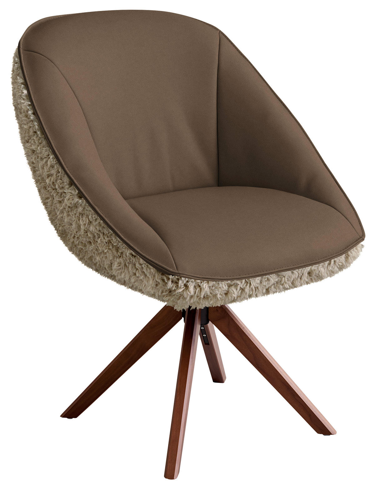 ARMLEHNSTUHL  Beinauswahl, Lederauswahl, Stoffauswahl, inklusive Armlehnen, automatische Rückholfunktion, gepolsterte Armlehnen, Sitzfläche 320° drehbar Hochflor Echtleder  - Nussbaumfarben/Blaugrau, Design, Leder/Holz (61/89/70cm) - Koinor