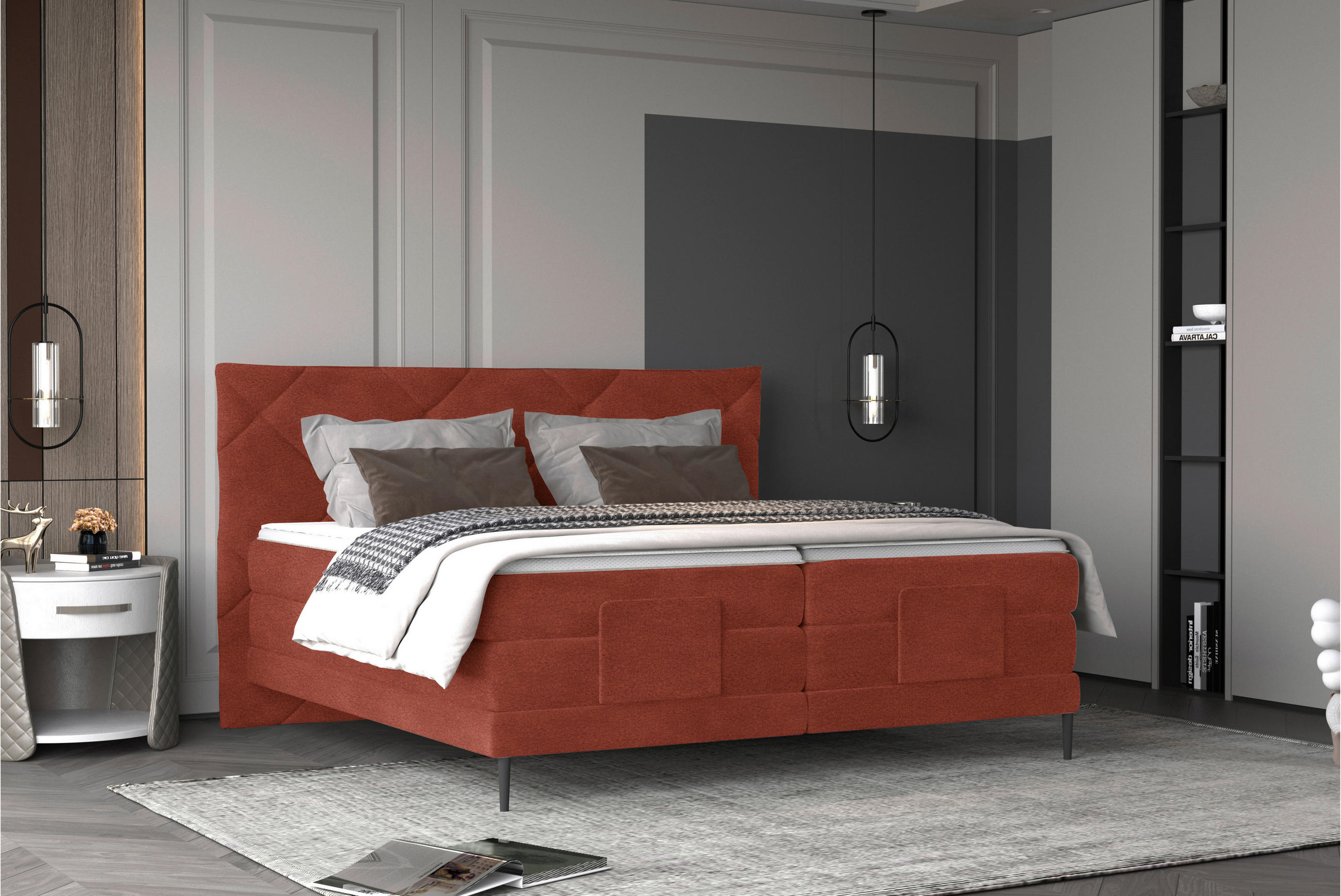 BOXSPRINGBETT 180/200 cm  in Rostfarben  - Rostfarben/Schwarz, Konventionell, Textil/Metall (180/200cm) - Esposa
