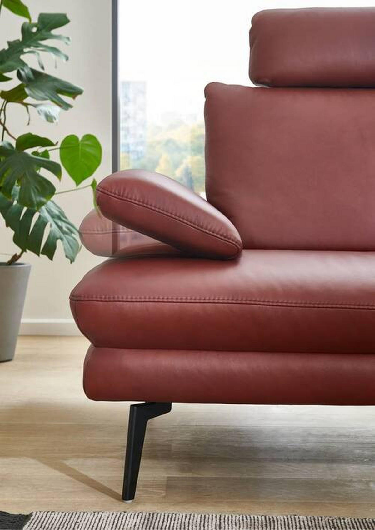 ECKSOFA in Echtleder Dunkelrot  - Schwarz/Dunkelrot, Design, Leder/Metall (310/180cm) - Dieter Knoll
