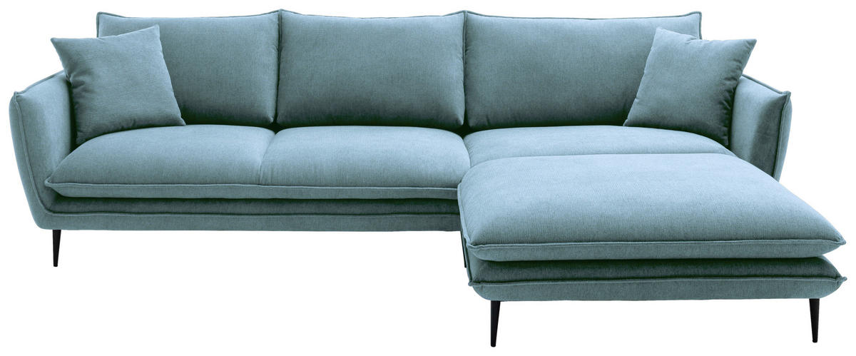 ECKSOFA Blaugrau Webstoff  - Blaugrau/Schwarz, KONVENTIONELL, Textil/Metall (304/196cm) - Hom`in