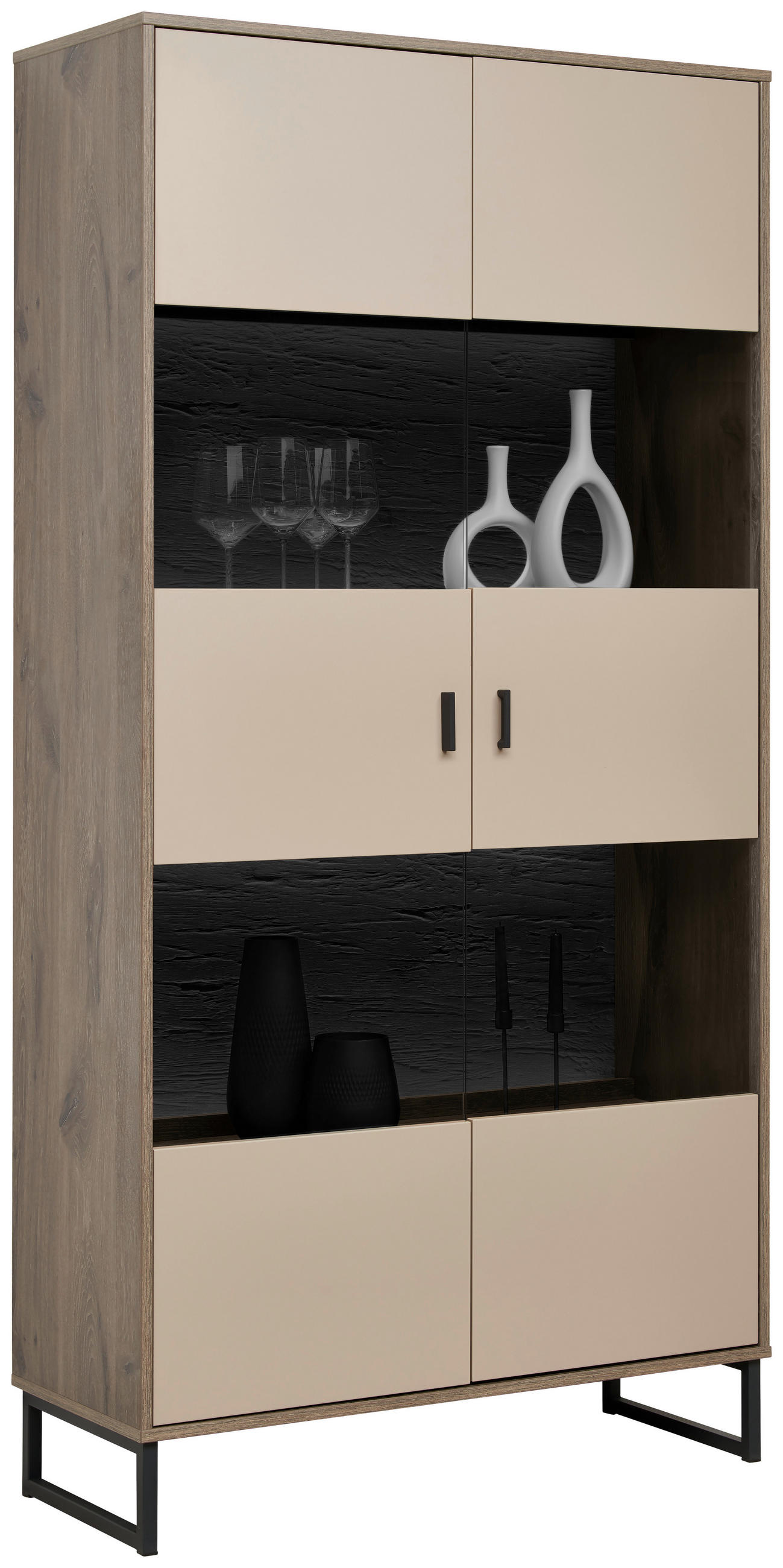 VITRINE in Eichefarben, Hellgrau  - Eichefarben/Anthrazit, MODERN, Glas/Holzwerkstoff (94/186/37cm) - Hom`in