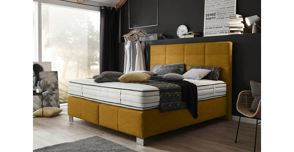 BOXSPRINGBETT 180/200 cm in Currygelb - Currygelb/Alufarben, KONVENTIONELL, Holzwerkstoff/Textil (180/200cm) - Dieter Knoll