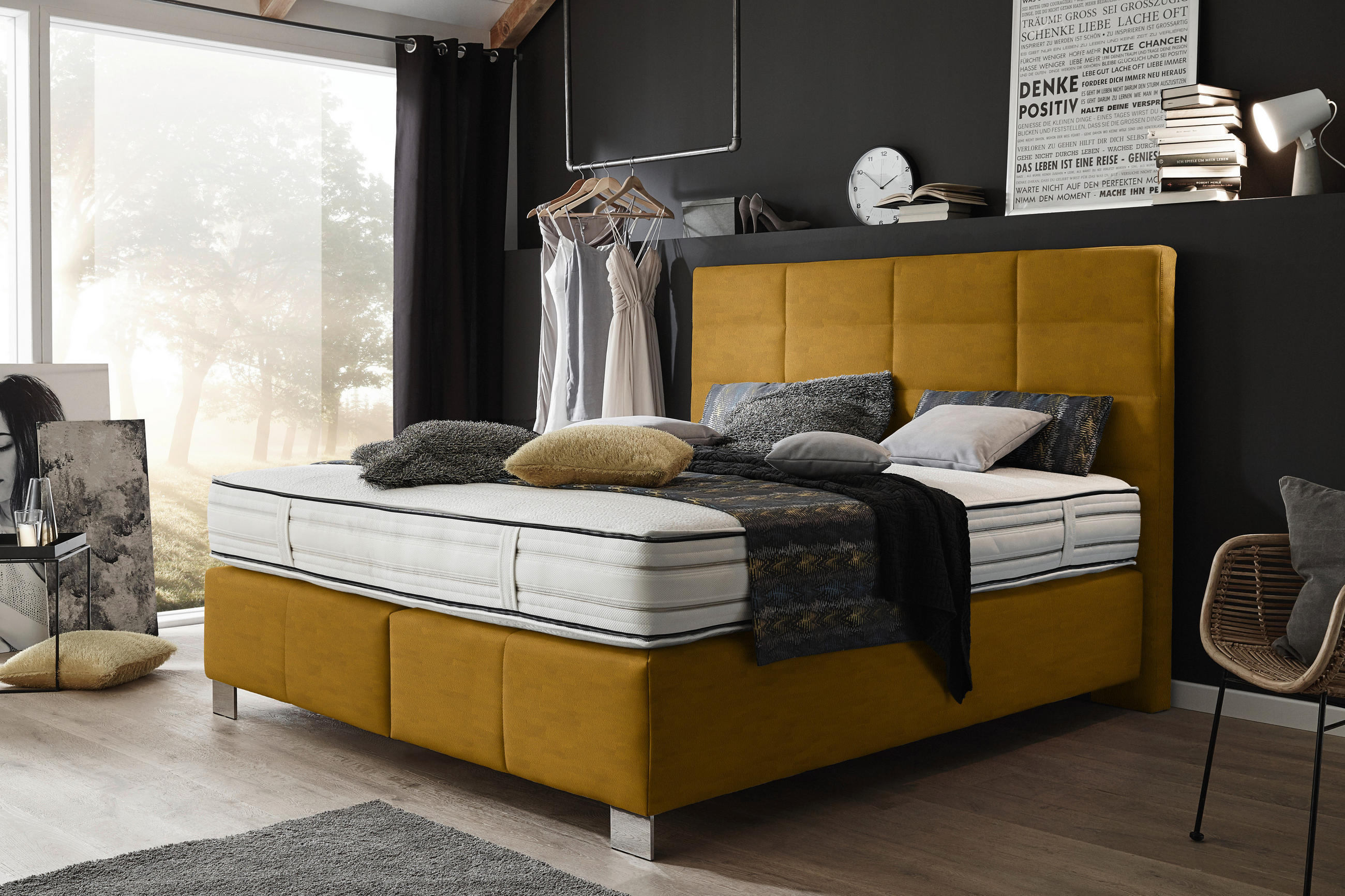 BOXSPRINGBETT 180/200 cm  in Currygelb  - Currygelb/Alufarben, KONVENTIONELL, Holzwerkstoff/Textil (180/200cm) - Dieter Knoll