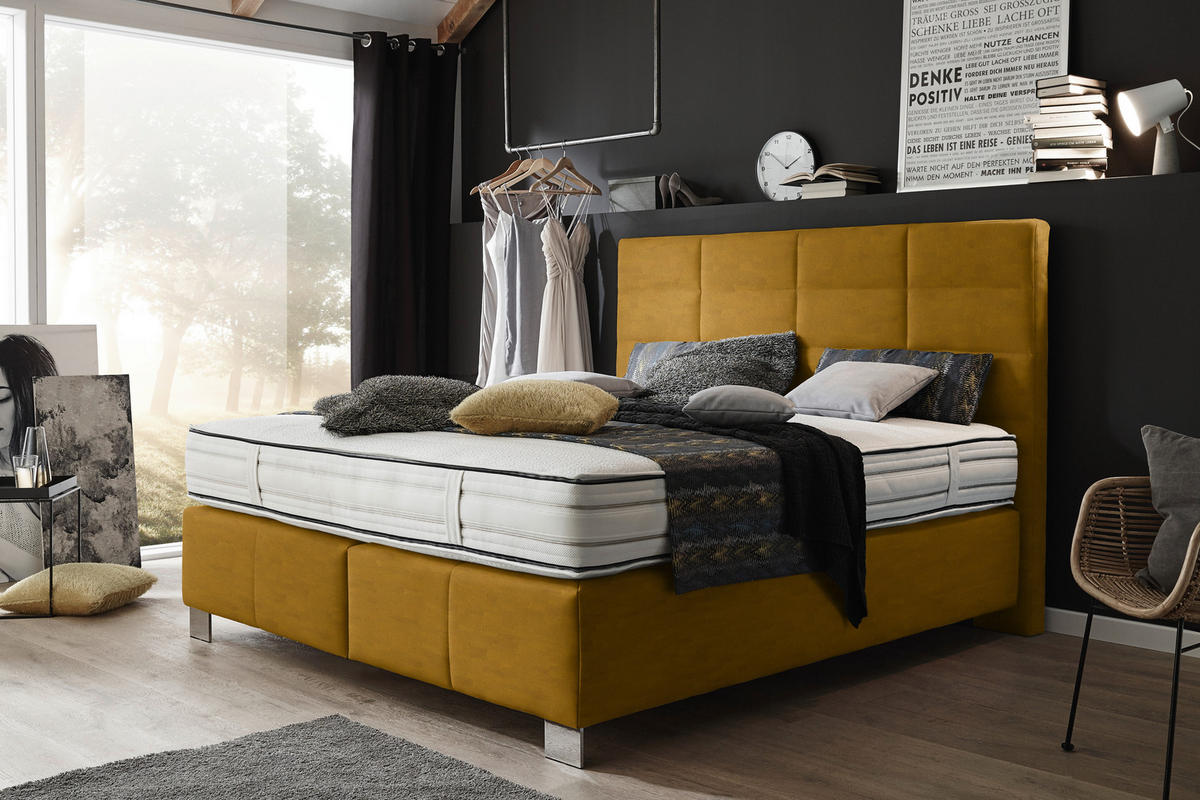 BOXSPRINGBETT 180/200 cm  in Currygelb  - Currygelb/Alufarben, Konventionell, Holzwerkstoff/Textil (180/200cm) - Dieter Knoll