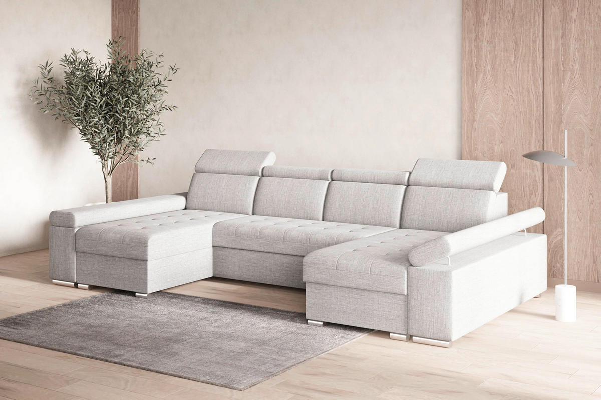 WOHNLANDSCHAFT TORONTO U Hellgrau Webstoff  - Silberfarben/Hellgrau, Design, Textil (168/330/168cm) - MID.YOU