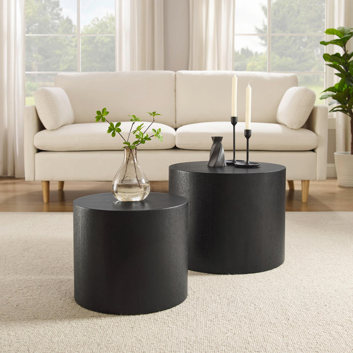 COUCHTISCHSET rund Schwarz  - Schwarz, Design, Holzwerkstoff (48-38/48-38/38-32cm) - Livetastic