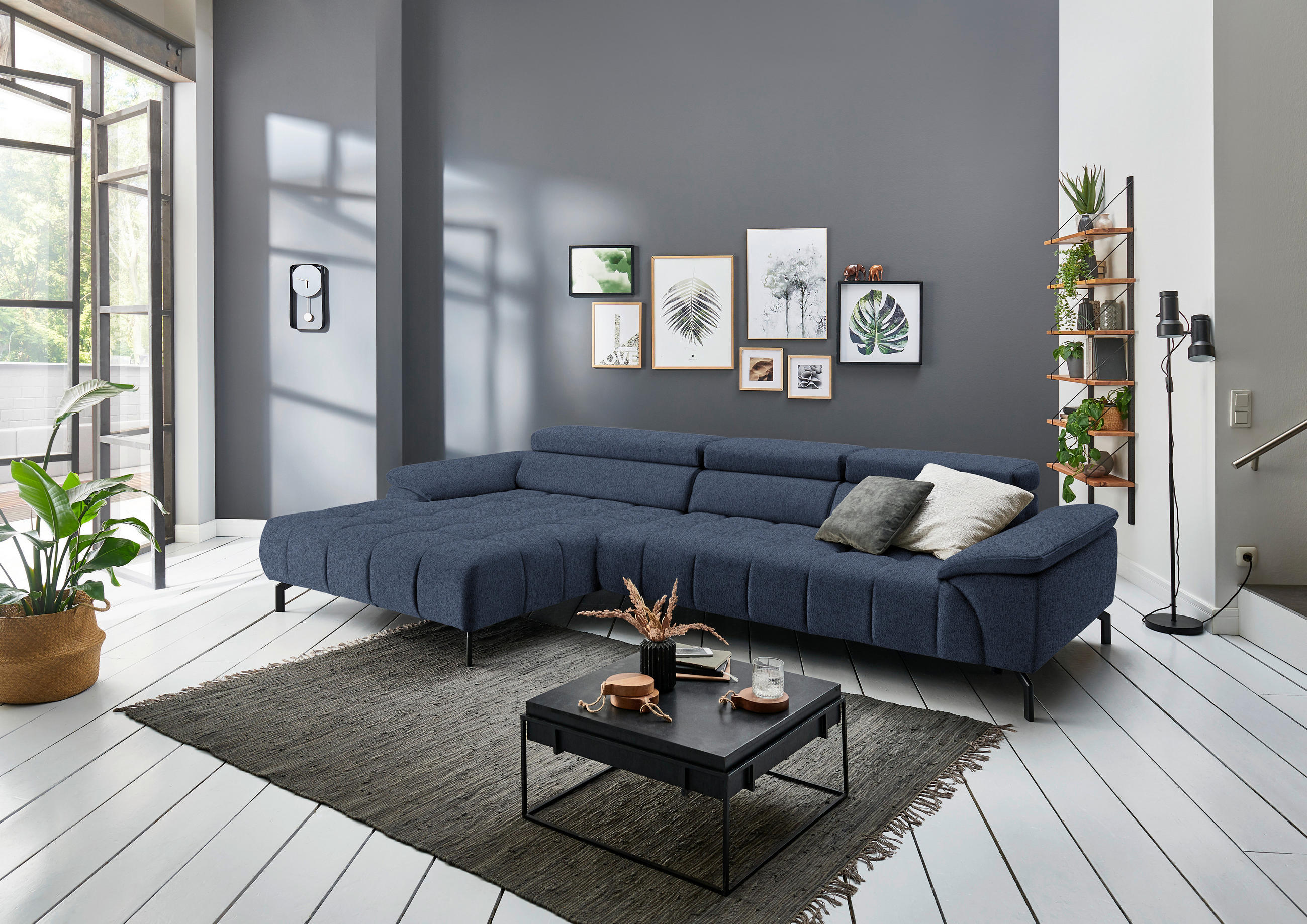 CANAPÉ D'ANGLE in Webstoff Blau  - Blau/Schwarz, Design, Textil/Metall (190/329cm) - Beldomo Style