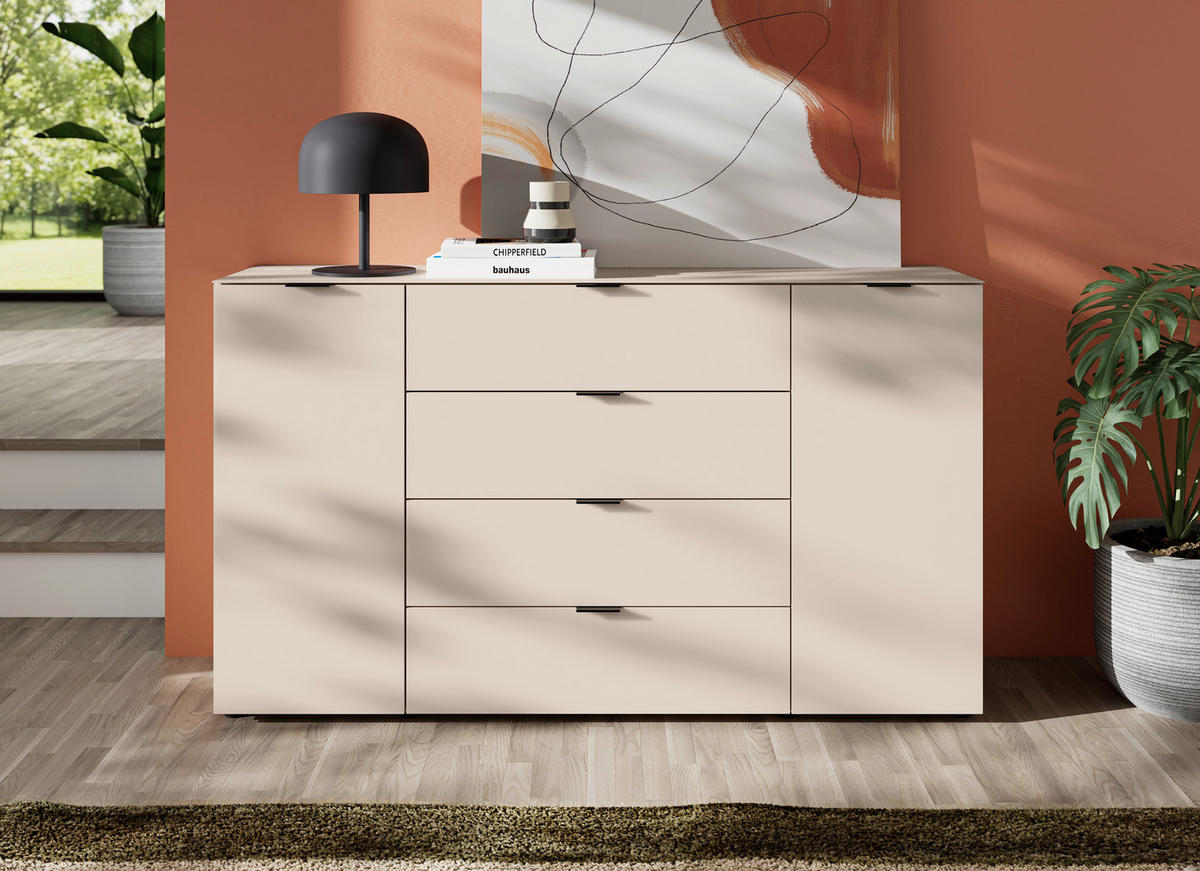 SIDEBOARD  160/94/40 cm 4 Schublade(n)  - Kaschmir/Schwarz, Basics, Glas/Holzwerkstoff (160/94/40cm) - Novel