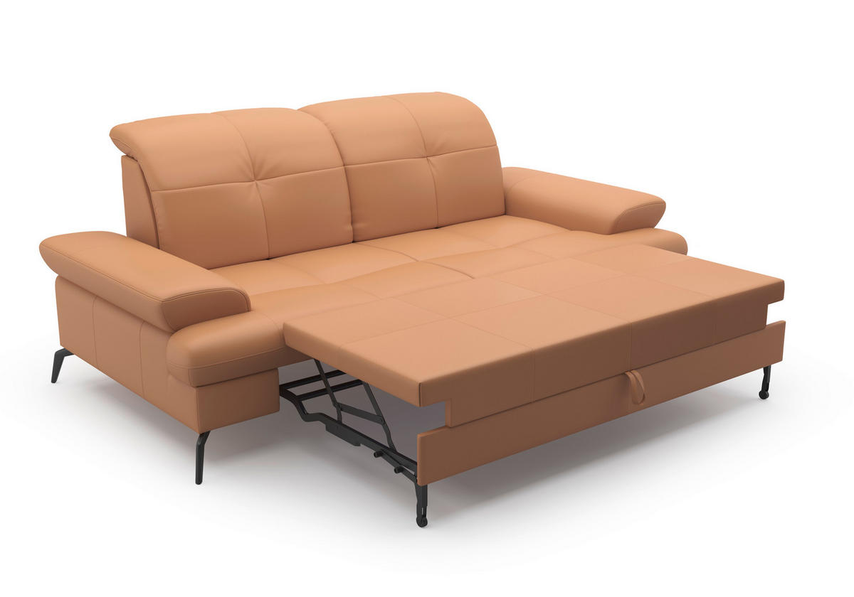 3-SITZER-SOFA in Echtleder Cappuccino  - Schwarz/Cappuccino, Konventionell, Leder/Metall (212/90/122cm) - Sit & More