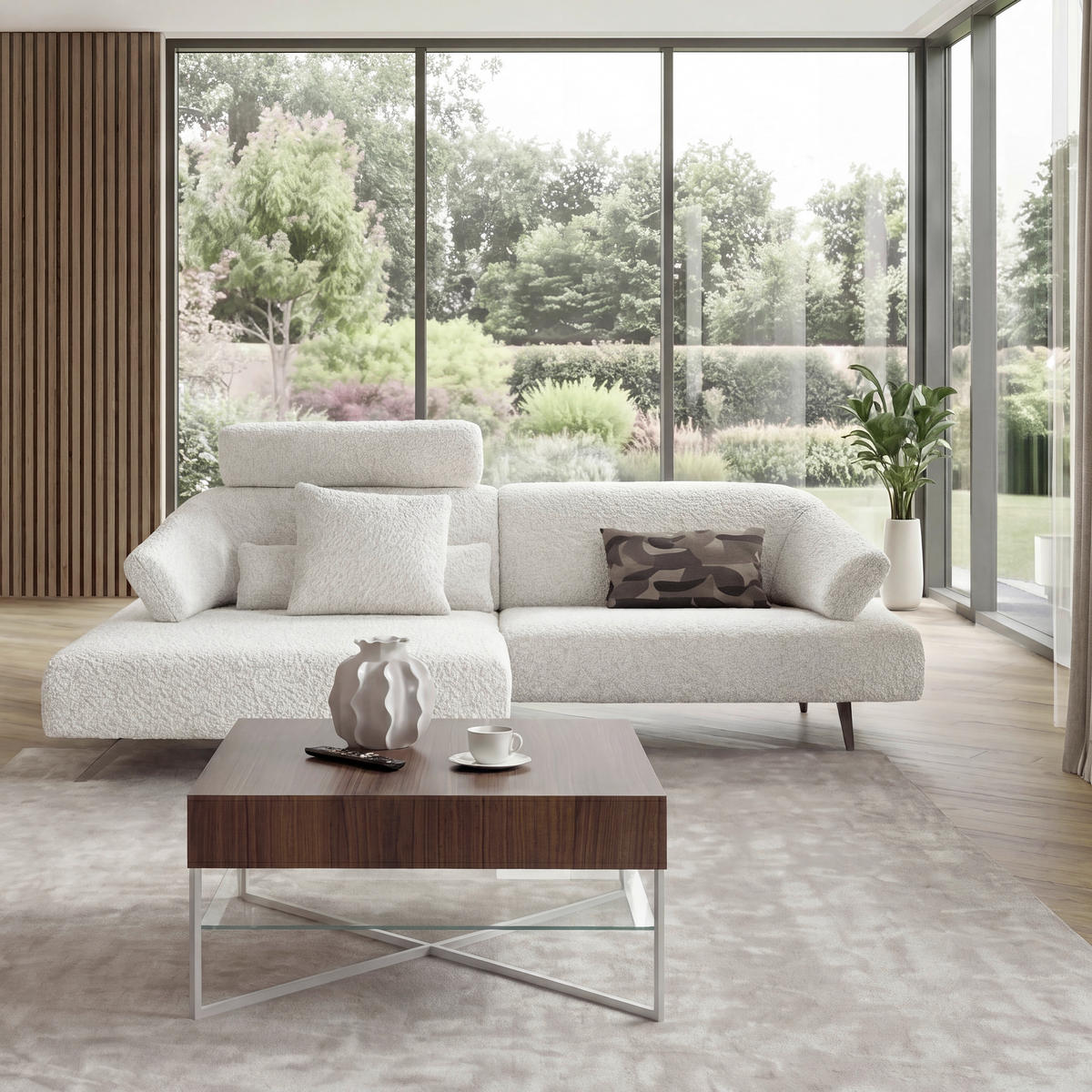 ECKSOFA Creme Chenille  - Beige/Creme, Design, Textil/Metall (278/162cm) - hülsta