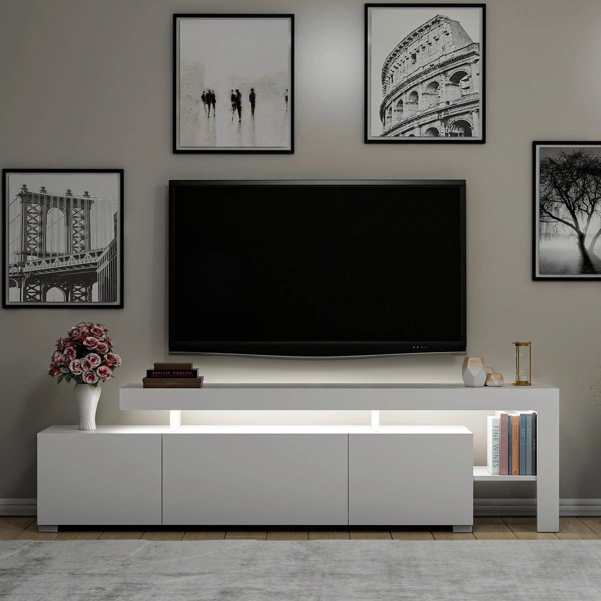 LOWBOARD Beliz TV-Schrank  in 192/53/37 cm  - Weiß, Design, Holzwerkstoff (192/53/37cm) - Livetastic