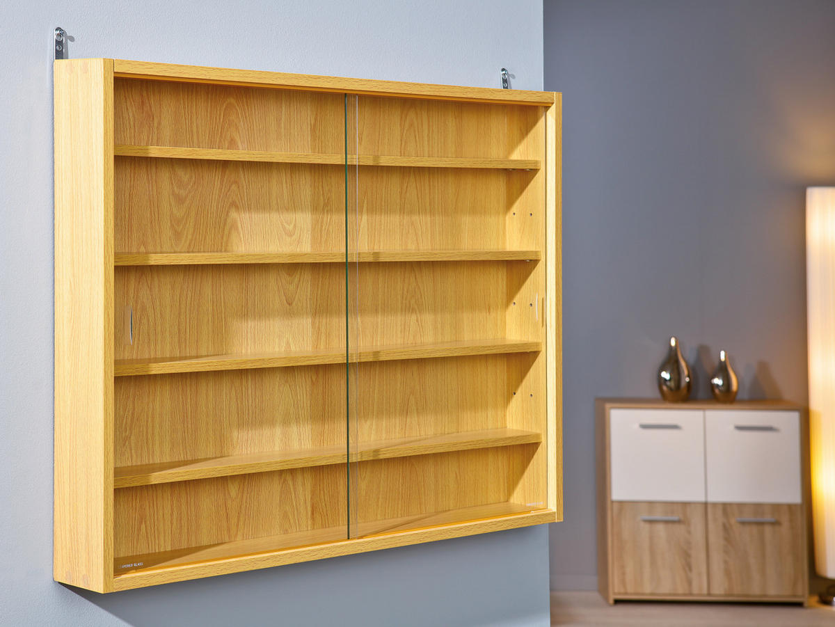 VITRINA VISEĆA 80/60/9,5 cm   - boje bukve, Basics, staklo/drvni materijal (80/60/9,5cm)