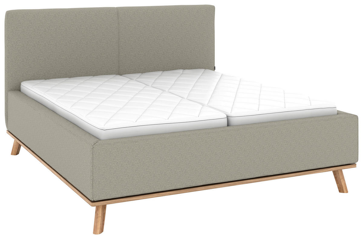 POLSTERBETT 180/200 cm,  in Hellgrau, Matratze, Lattenrost, Bettkasten, unterschiedliche Matratzenhärtegrade je Bettseite, H2 + H3 = mittel + fest  - Eichefarben/Hellgrau, Design, Holz/Textil (180/200cm) - Musterring