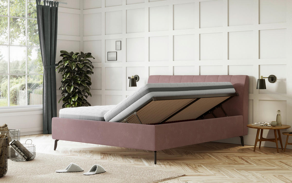 KÁRPITOZOTT ÁGY 180/200 cm  rózsaszín  - fekete/rózsaszín, Basics, faalapú anyag/textil (180/200cm) - Carryhome