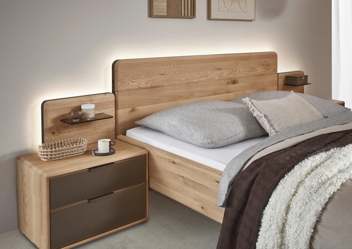 NACHTSCHRANK 65/44/44,2 cm Wildeiche massiv  - Wildeiche/Schwarz, Natur, Glas/Holz (65/44/44,2cm) - Valnatura