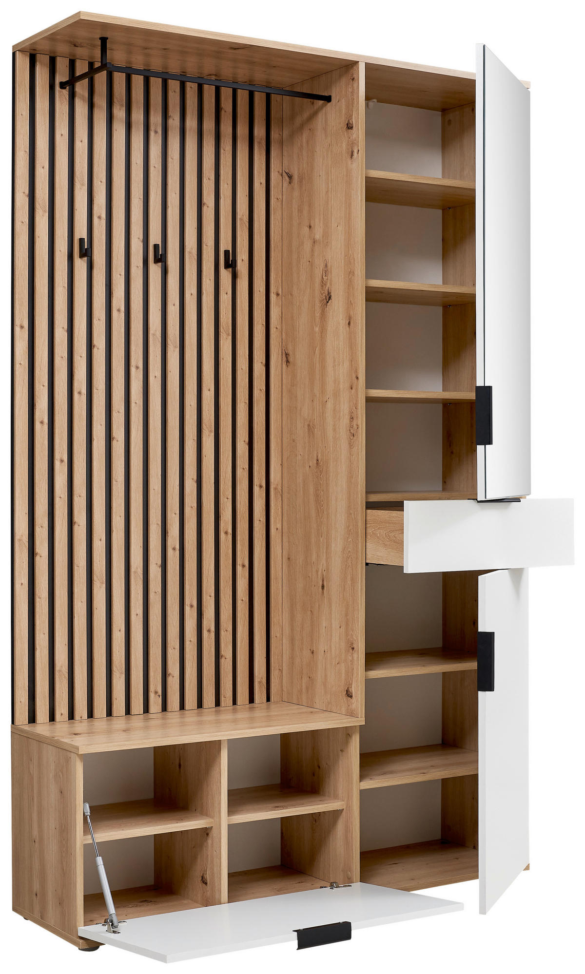 GARDEROBE  in 122/195/35 cm  - Weiß/Eiche Artisan, Design, Glas/Holzwerkstoff (122/195/35cm) - Xora