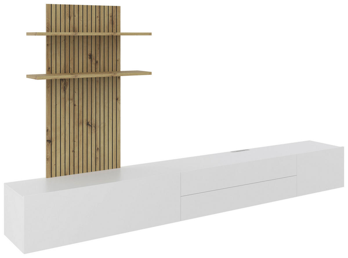 WOHNWAND 3-teilig  in Weiß, Eichefarben  300/190/42 cm  - Eichefarben/Weiß, Basics, Holzwerkstoff (300/190/42cm) - Carryhome