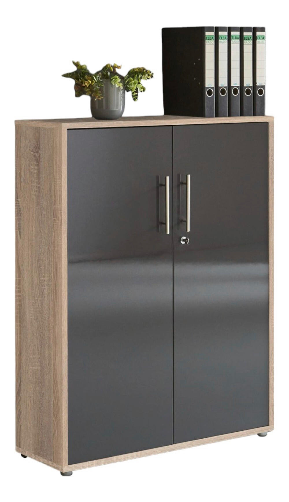 AKTENSCHRANK Sonoma Eiche, Anthrazit Hochglanz - Anthrazit Hochglanz/Sonoma Eiche, MODERN, Holzwerkstoff (84,5/114/33cm) - MID.YOU