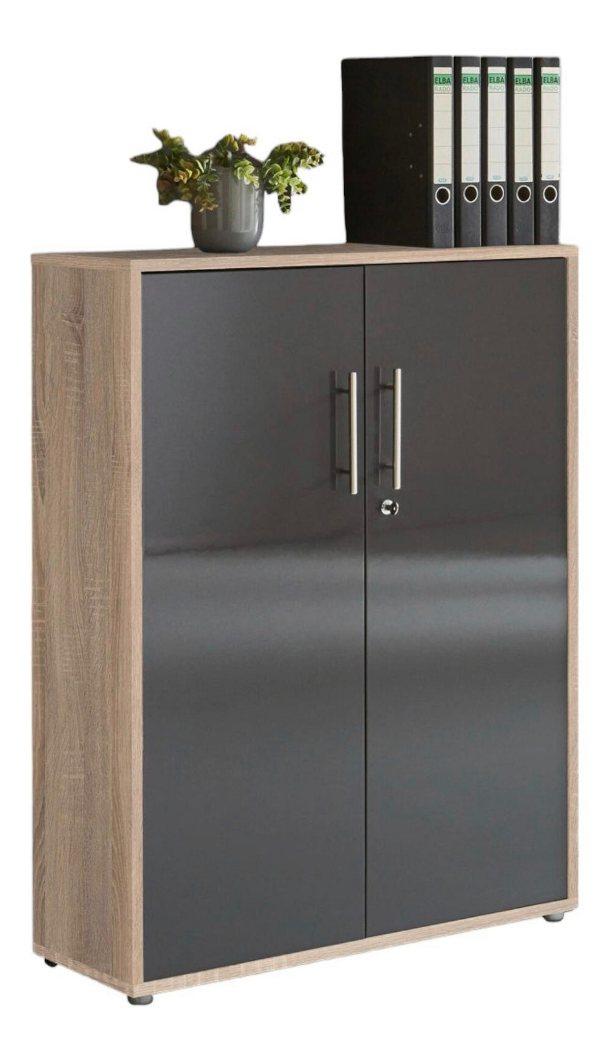 AKTENSCHRANK Sonoma Eiche, Anthrazit Hochglanz  - Anthrazit Hochglanz/Sonoma Eiche, MODERN, Holzwerkstoff (84,5/114/33cm) - MID.YOU
