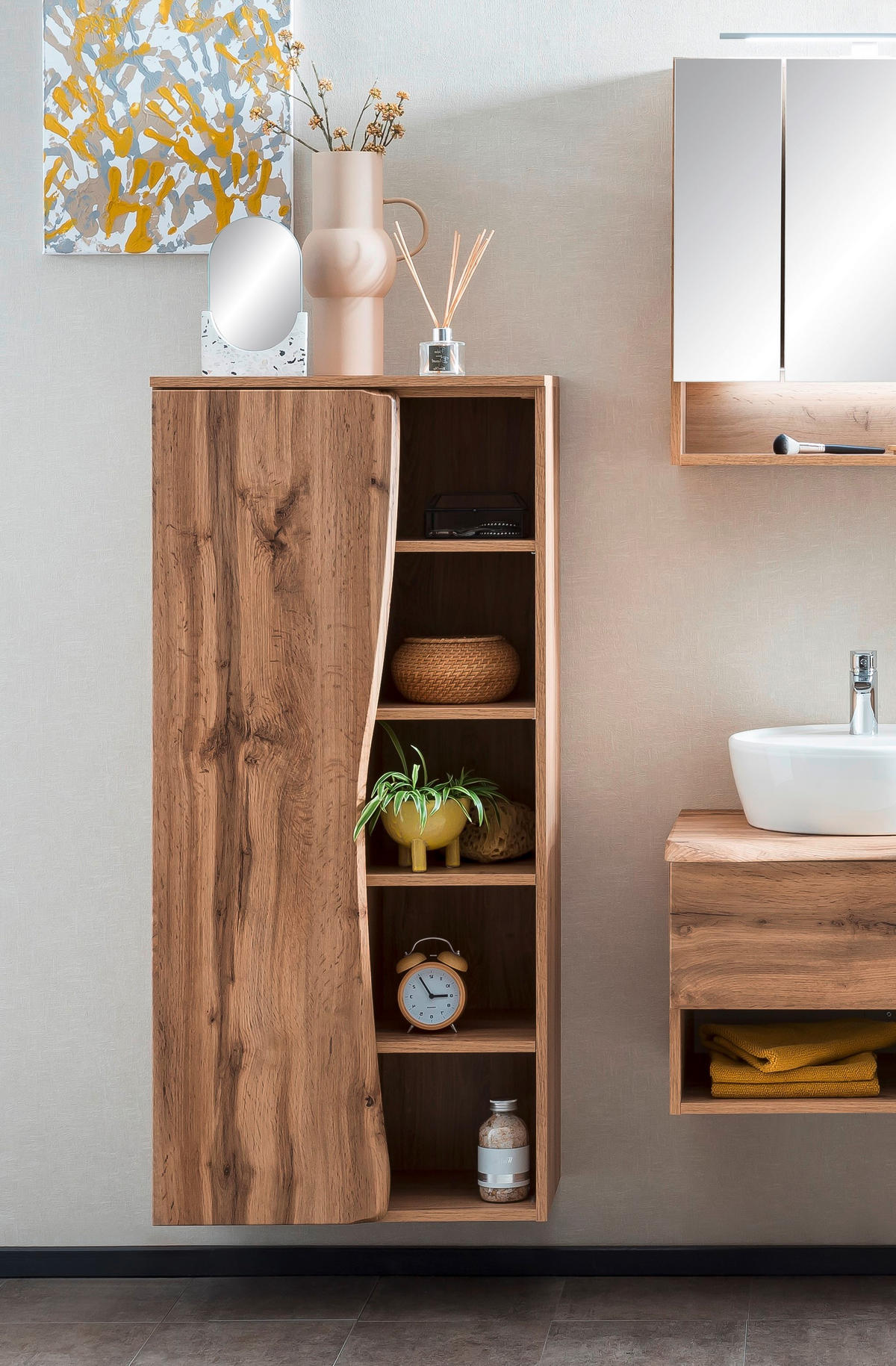 MIDISCHRANK 60/130/35 cm  - Silberfarben/Eiche Wotan, Natur, Holzwerkstoff/Kunststoff (60/130/35cm) - Xora