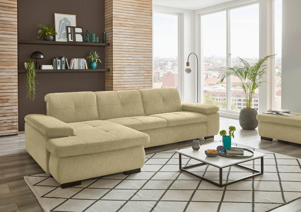 ECKSOFA in Flachgewebe Honig  - Schwarz/Honig, Design, Textil/Metall (174/297cm) - Beldomo Style