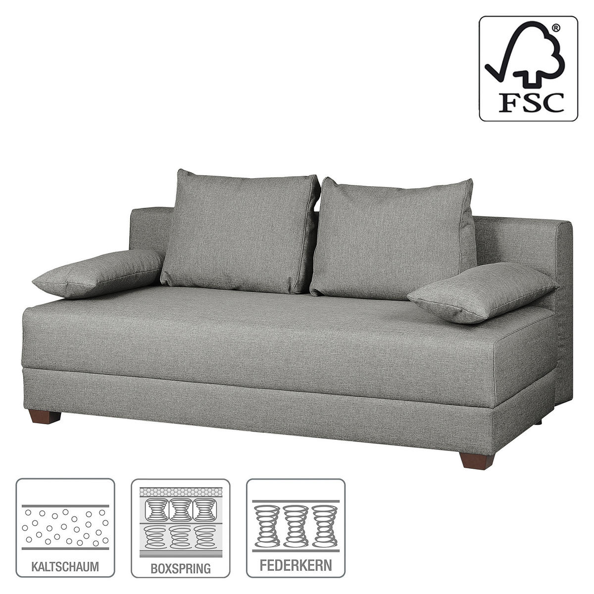 SCHLAFSOFA in Webstoff Grau  - Dunkelbraun/Grau, Design, Holz/Textil (202/85/110cm) - MID.YOU