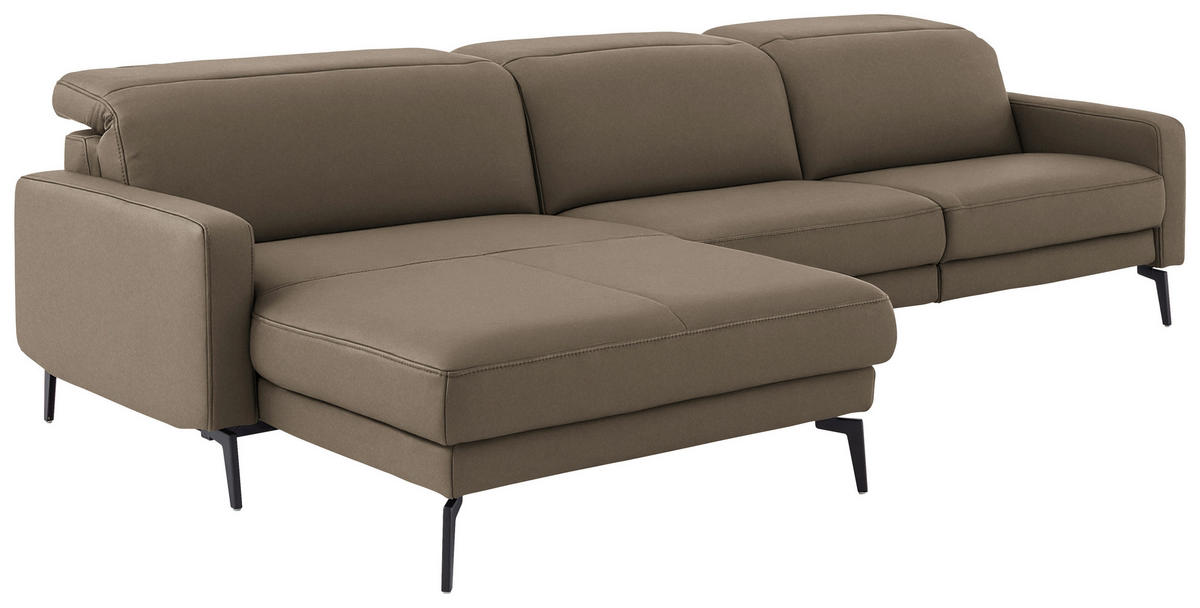 ECKSOFA  Echtleder Taupe  - Taupe/Schwarz, Design, Leder/Metall (179/323cm) - Dieter Knoll