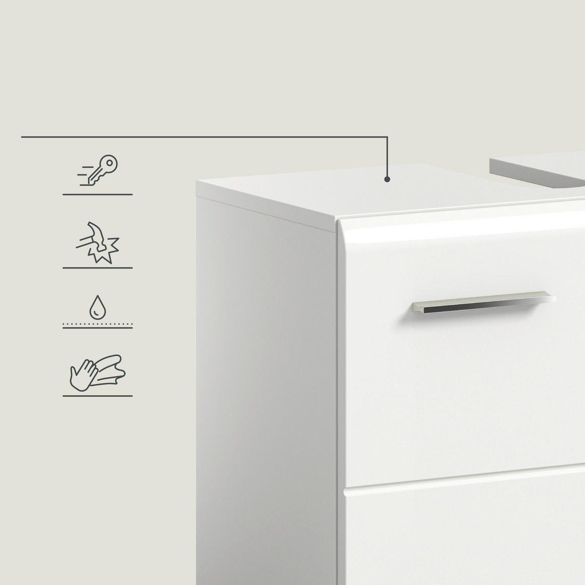 BADEZIMMER 3-teilig  in 150 cm  - Weiß Hochglanz/Silberfarben, MODERN, Holzwerkstoff/Kunststoff (150cm) - MID.YOU