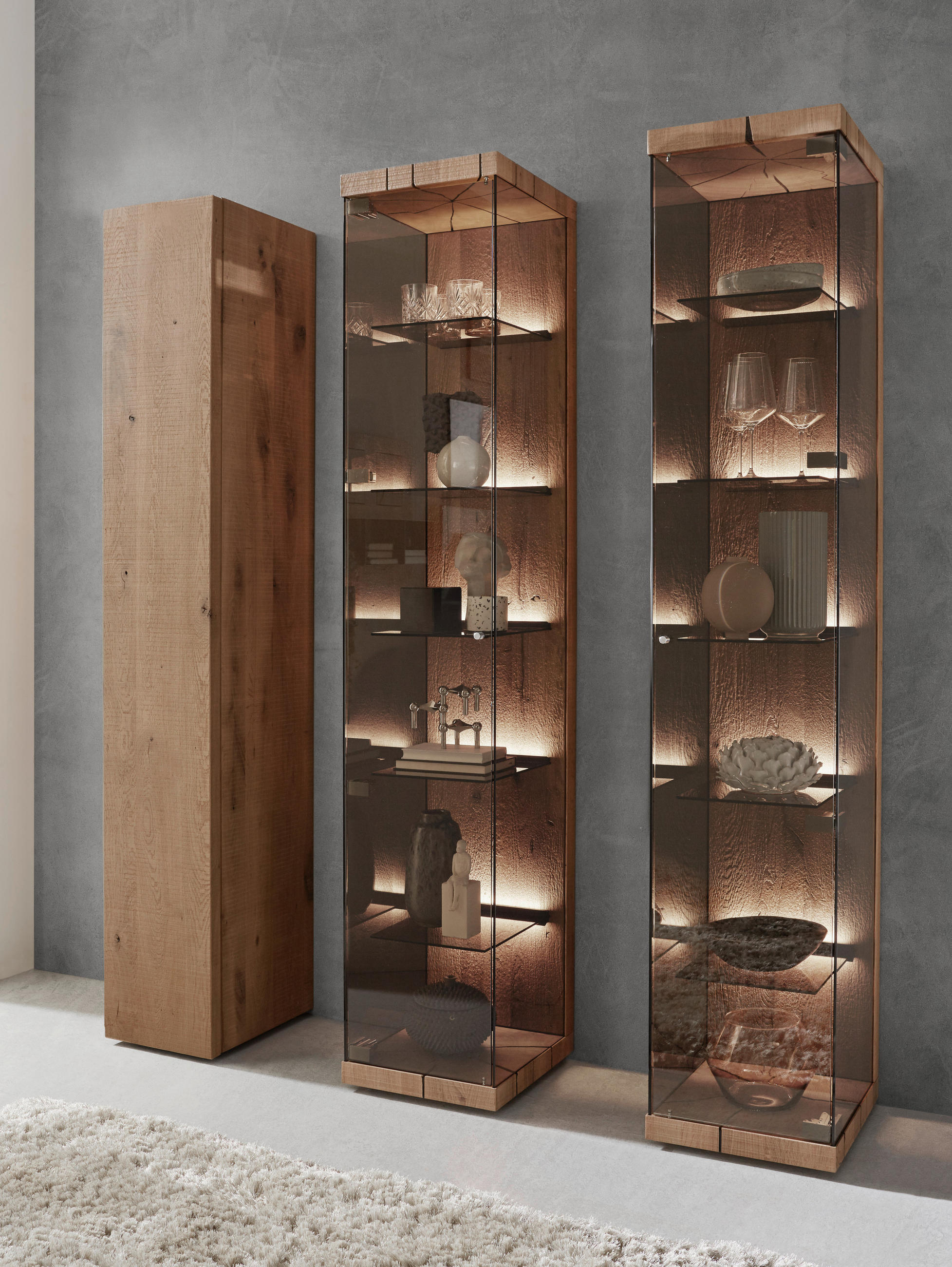 VITRINE Eichefarben 39/207/44 cm - Edelstahlfarben/Eichefarben, Natur, Glas/Holz (39/207/44cm) - Valnatura