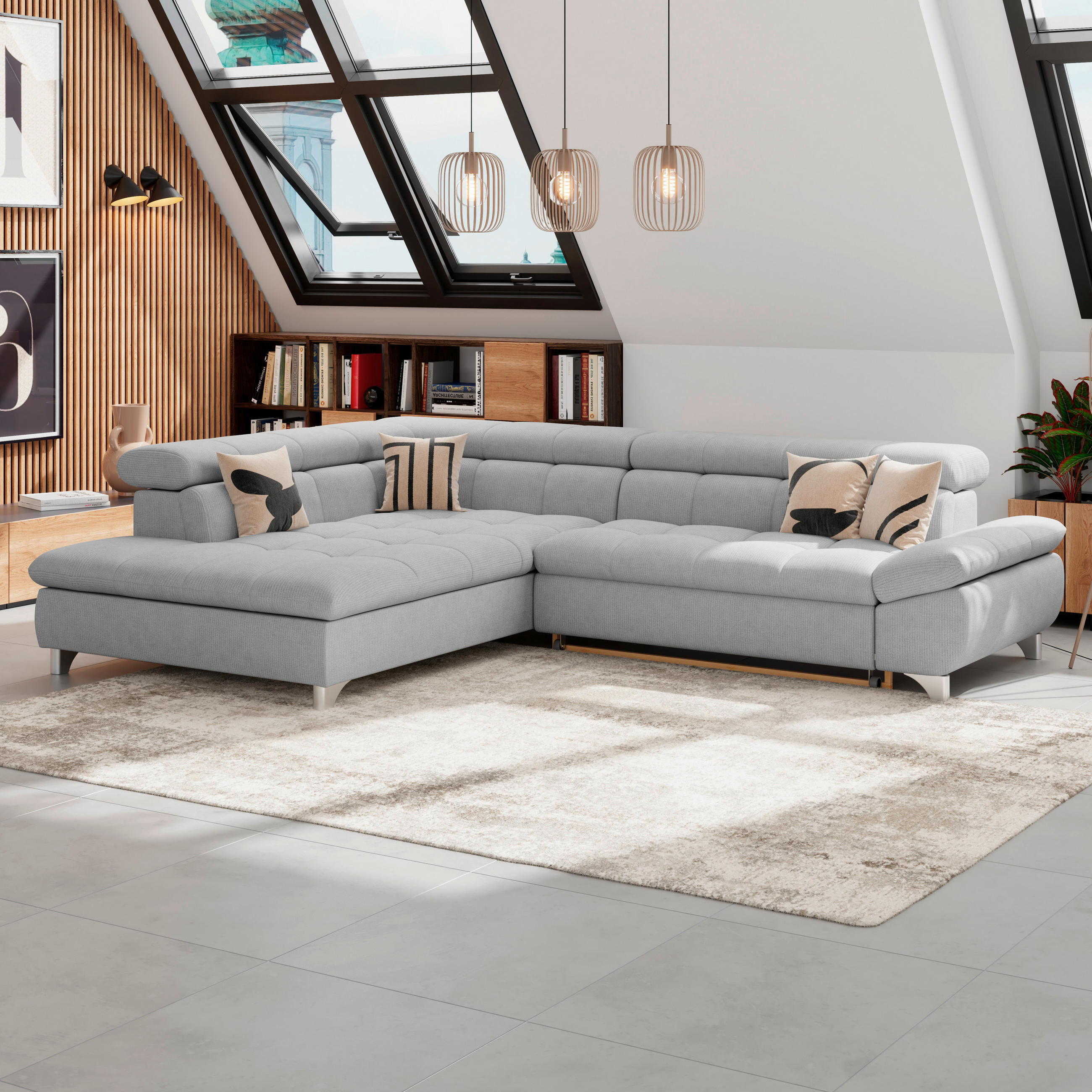 ECKSOFA Hellgrau Chenille  - Chromfarben/Hellgrau, KONVENTIONELL, Textil/Metall (234/312cm) - Livetastic
